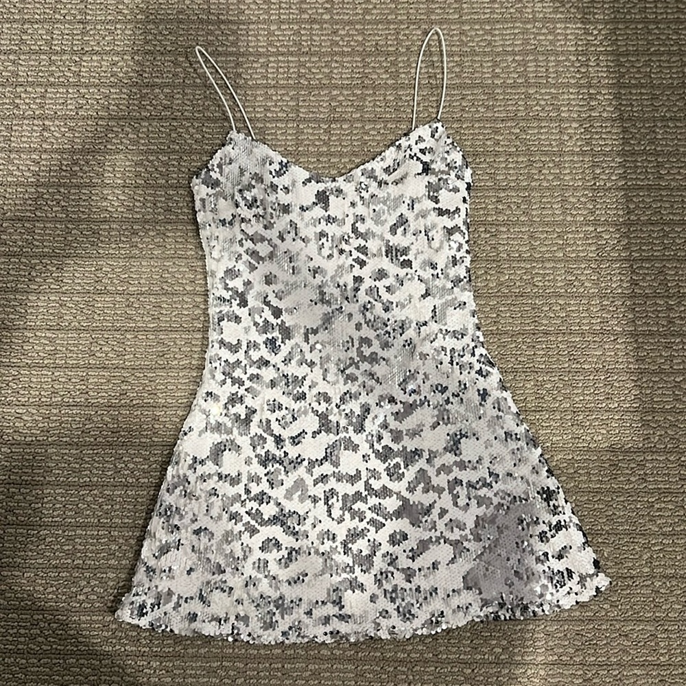 White and sliver mini dress
